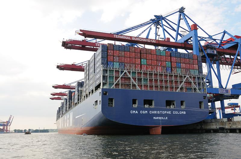 9691 Schiffsliegeplatz Hamburger Hafen; CMA CGM Christophe Colomb | Containerhafen Hamburg - Containerschiffe im Hamburger Hafen